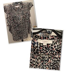 LOFT Animal Print Ruffle Sleeve Top